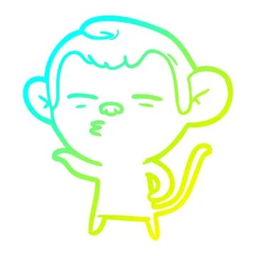 Cold gradient line drawing cartoon suspicious monkey Stock Illustration