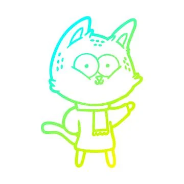 Cold gradient line drawing cartoon cat Stock Illustration