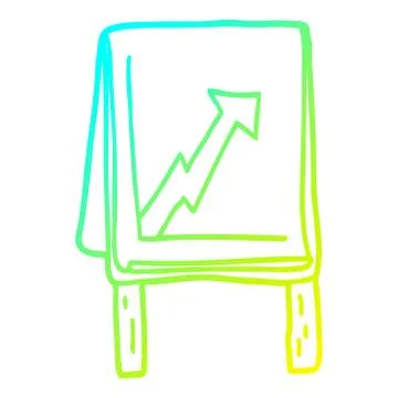 Cold gradient line drawing cartoon business chart with arrow Stock Illustration