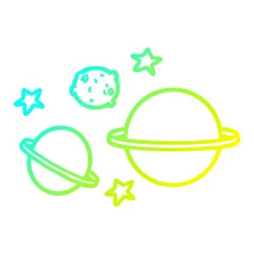 Cold gradient line drawing cartoon planets Illustrazione stock