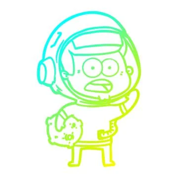 Cold gradient line drawing cartoon surprised astronaut holding moon rock Ilustração Stock