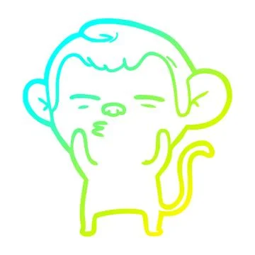 Cold gradient line drawing cartoon suspicious monkey Stock Illustration