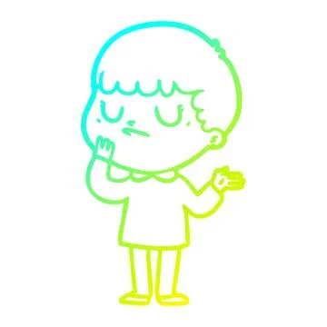 Cold gradient line drawing cartoon grumpy boy 스톡 일러스트