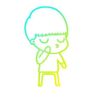 Cold gradient line drawing cartoon calm boy Ilustración de archivo