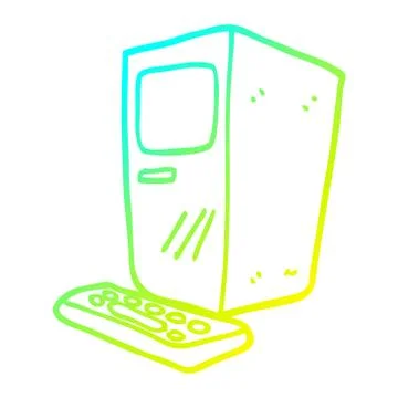 Cold gradient line drawing cartoon computer and keyboard Stock Illustration