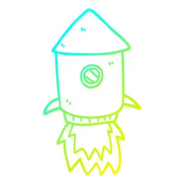 Cold gradient line drawing cartoon space rocket Stock Illustration