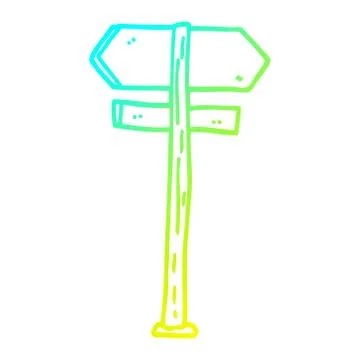 Cold gradient line drawing cartoon painted direction sign posts Stock Illustration