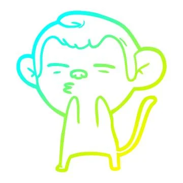 Cold gradient line drawing cartoon suspicious monkey Stock Illustration
