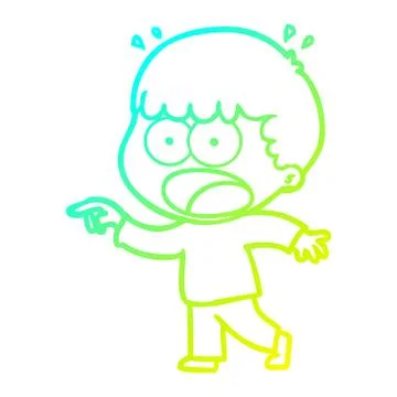 Cold gradient line drawing cartoon shocked man pointing Stock Illustration