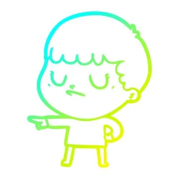 Cold gradient line drawing cartoon grumpy boy Stock Illustration
