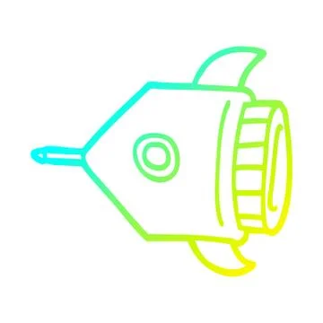 Cold gradient line drawing cartoon rocket Stock Illustration