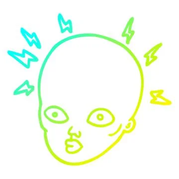 Cold gradient line drawing cartoon bald head Stock Illustration