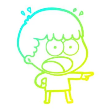 Cold gradient line drawing cartoon shocked man pointing Stock Illustration