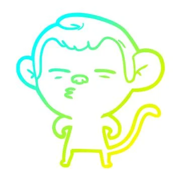 Cold gradient line drawing cartoon suspicious monkey Stock Illustration