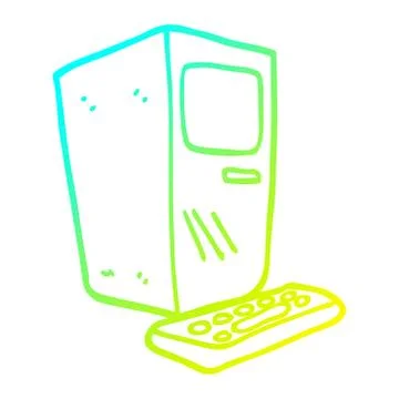 Cold gradient line drawing cartoon office computer Stock Illustration