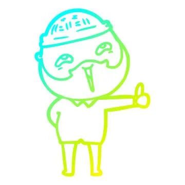 Cold gradient line drawing cartoon happy bearded man Stock Illustration