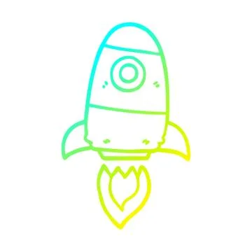 Cold gradient line drawing cartoon space rocket Stock Illustration