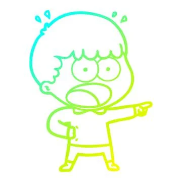 Cold gradient line drawing cartoon shocked man pointing Stock Illustration