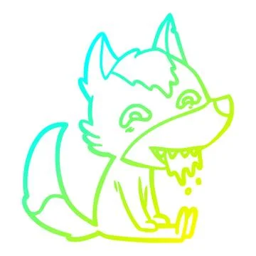 Cold gradient line drawing cartoon hungry wolf sitting waiting イラスト素材