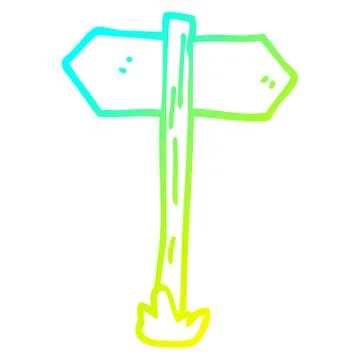 Cold gradient line drawing cartoon painted direction sign posts Stock Illustration