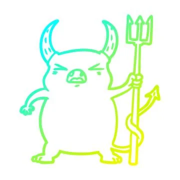 Cold gradient line drawing cartoon angry little devil Illustrazione stock