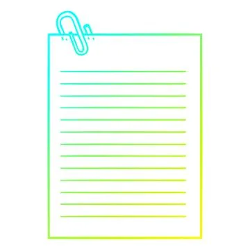 Cold gradient line drawing cartoon lined paper with paperclip Stock Illustration