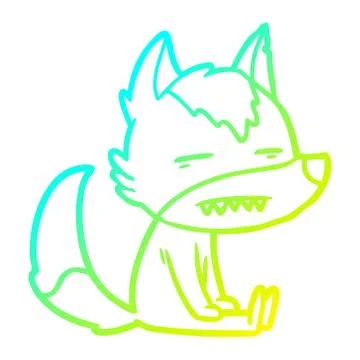Cold gradient line drawing cartoon sitting  wolf showing teeth イラスト素材