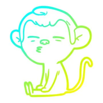 Cold gradient line drawing cartoon suspicious monkey Stock Illustration