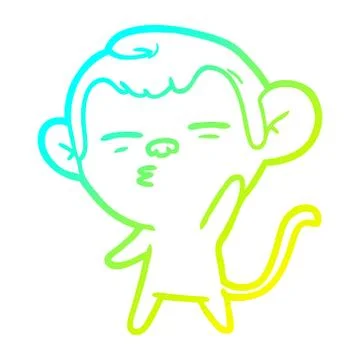 Cold gradient line drawing cartoon suspicious monkey Stock Illustration