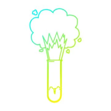 Cold gradient line drawing cartoon exploding chemicals in test tube Stock Illustration