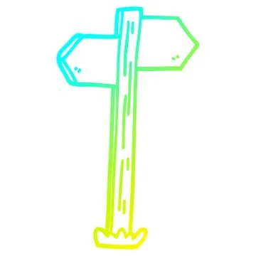 Cold gradient line drawing cartoon painted direction sign posts Stock Illustration
