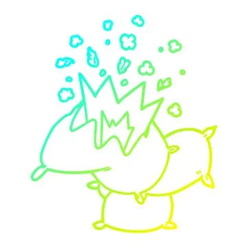 Cold gradient line drawing cartoon pillow fight Stock Illustration