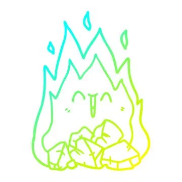 Cold gradient line drawing cartoon blazing coal fire Illustrazione stock