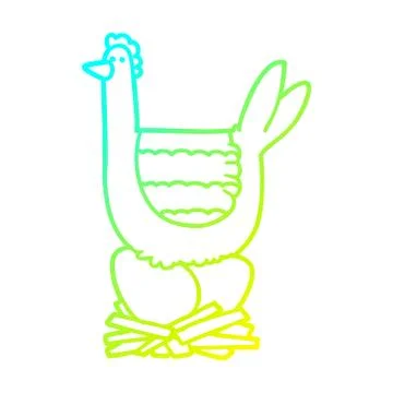 Cold gradient line drawing cartoon chicken sitting on eggs in nest イラスト素材