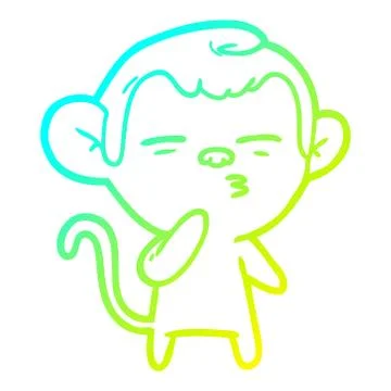 Cold gradient line drawing cartoon suspicious monkey Stock Illustration