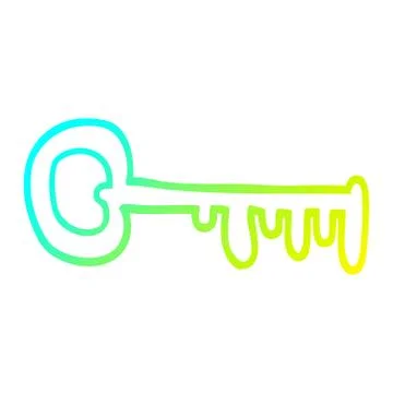 Cold gradient line drawing cartoon gold key Stock Illustration