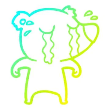 Cold gradient line drawing cartoon crying bear Stock Illustration