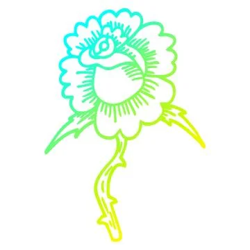 Cold gradient line drawing cartoon rose tattoo symbol Ilustración de archivo