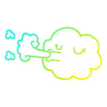 Cold gradient line drawing cartoon cloud blowing a gale Stock Illustration