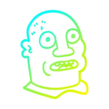 Cold gradient line drawing cartoon mans head Stock Illustration