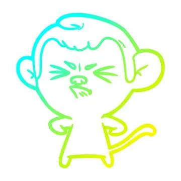 Cold gradient line drawing cartoon angry monkey Stock Illustration