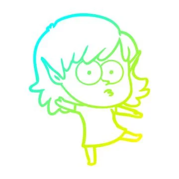Cold gradient line drawing cartoon elf girl dancing Stock Illustration
