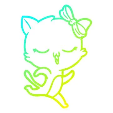 Cold gradient line drawing cartoon cat with bow on head Stock Illustration