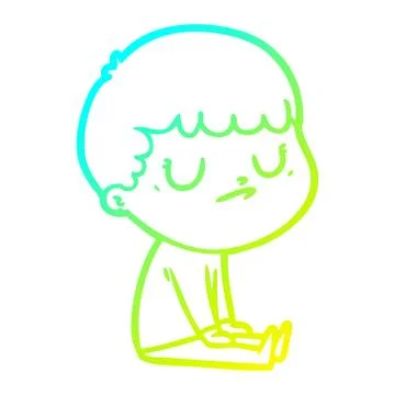 Cold gradient line drawing cartoon grumpy boy Stock Illustration