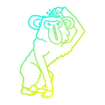 Cold gradient line drawing cartoon chimp scratching head Illustrazione stock