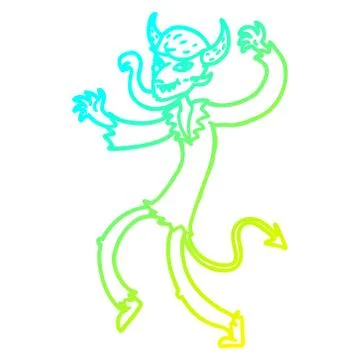 Cold gradient line drawing cartoon dancing devil Stock Illustration