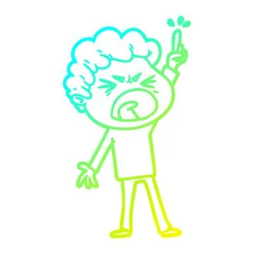 Cold gradient line drawing cartoon furious man Stock Illustration