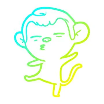 Cold gradient line drawing cartoon suspicious monkey Stock Illustration