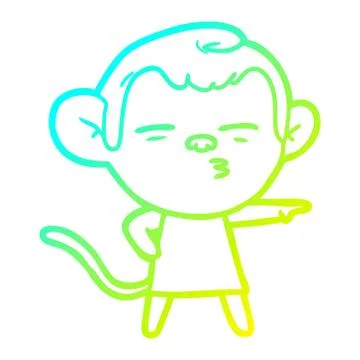 Cold gradient line drawing cartoon suspicious monkey Stock Illustration