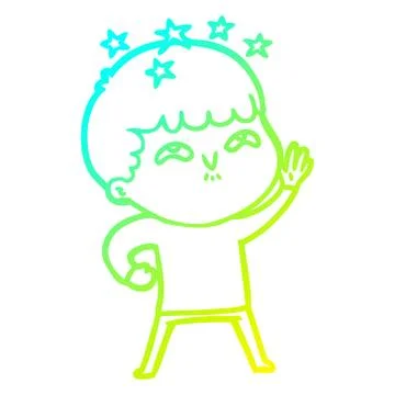 Cold gradient line drawing cartoon amazed boy Stock Illustration